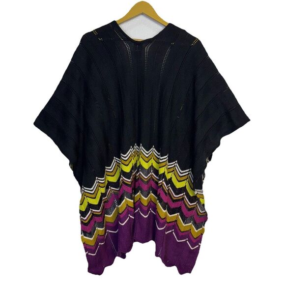 Missoni Target Open Front Chevron Zigzag Poncho Shawl Cape Purple Black Boho OS - Picture 2 of 5